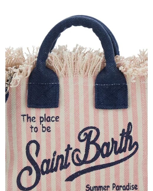 Mc2 Saint Barth Blue 'Vanity Mini' Handbag With Logo On The Front And