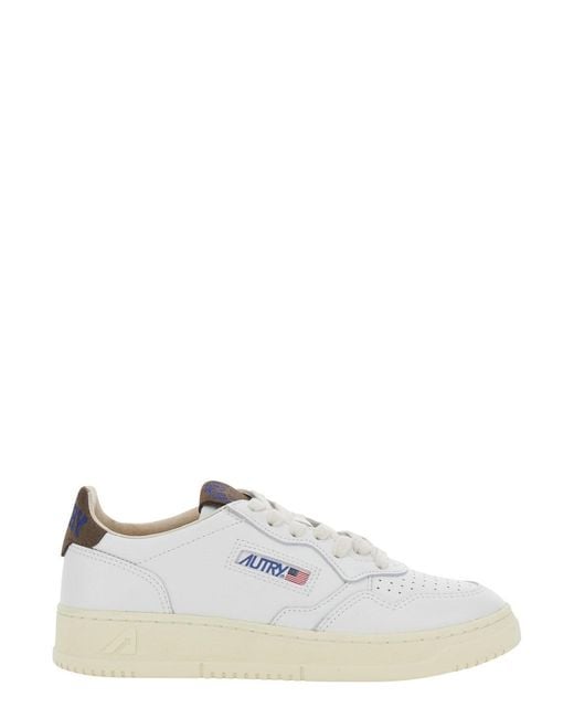 Autry White 'Medalist' Low Top Sneaker With Logo Patch On Tongue And S
