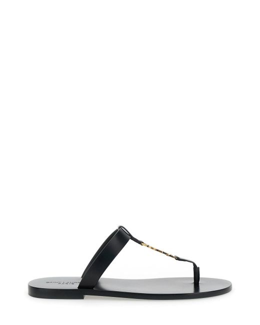 Saint Laurent Black 'Cassandre' Flat Sandals With A T-Strap for men