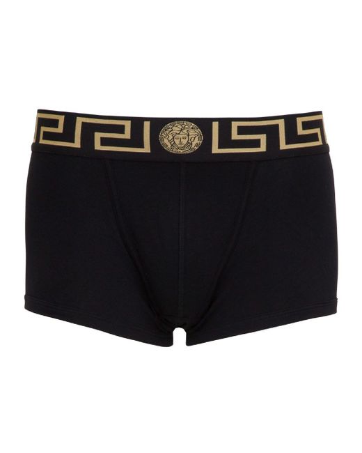Versace Cotton Boxer With Greek Detail Man in Black for Men | Lyst