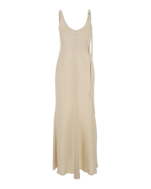 Sportmax White 'Unione' Long Dress With V-Neck And Adjustable Straps