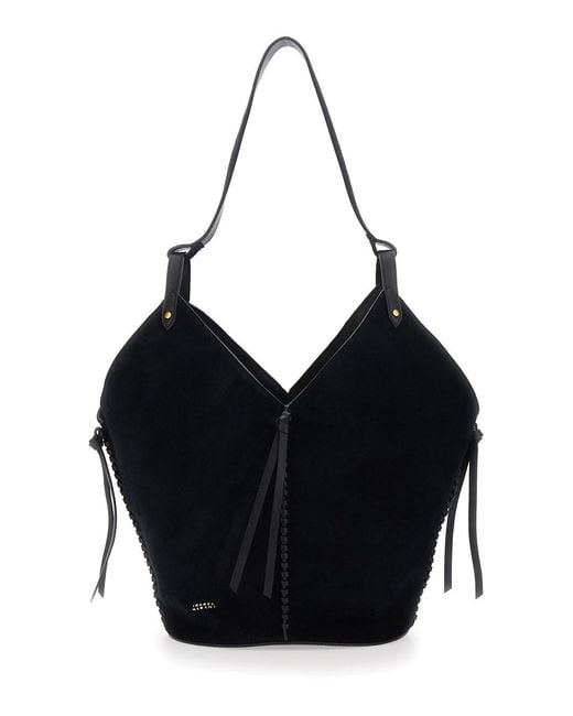 Isabel Marant Black Shoulder Bag Tampa With Single Strap And Suede Knot Detail For Calf