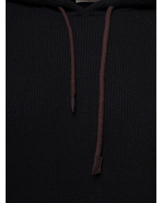 La Fileria Black Ribbed Hooded Sweater for men