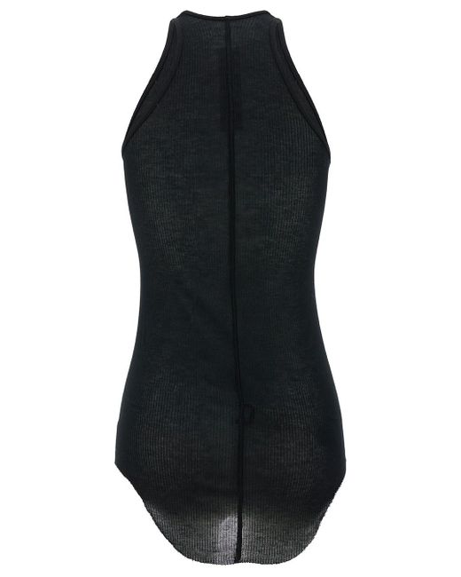 Rick Owens Black Ribbed Tank Top With Curved Hem