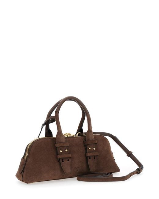 Pinko Brown 'Bowling' Handbag With Padlock Detail And Love Birds Logo On The Front