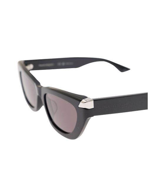 Alexander McQueen Black 'Punk' Geometric Sunglasses With Engraved Logo