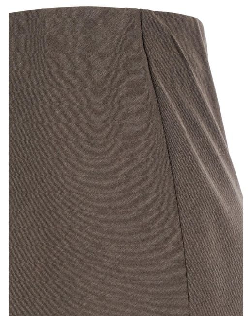 Le Plain Brown Long Skirt With Side Hook And Loop Closure