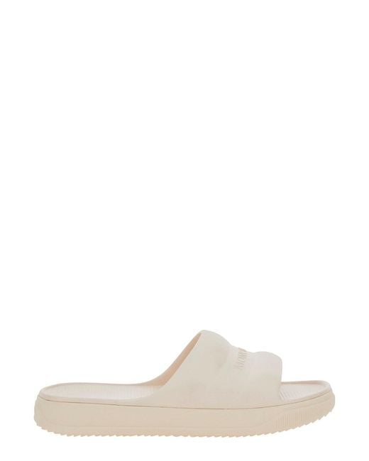 Moncler White 'Altive' Slides With Open Round Toe And Logo Lettering On The Strap for men