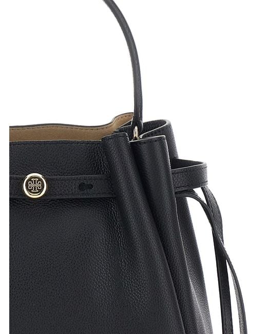 Tory Burch Black Bucket Bag Romy Grained Leather