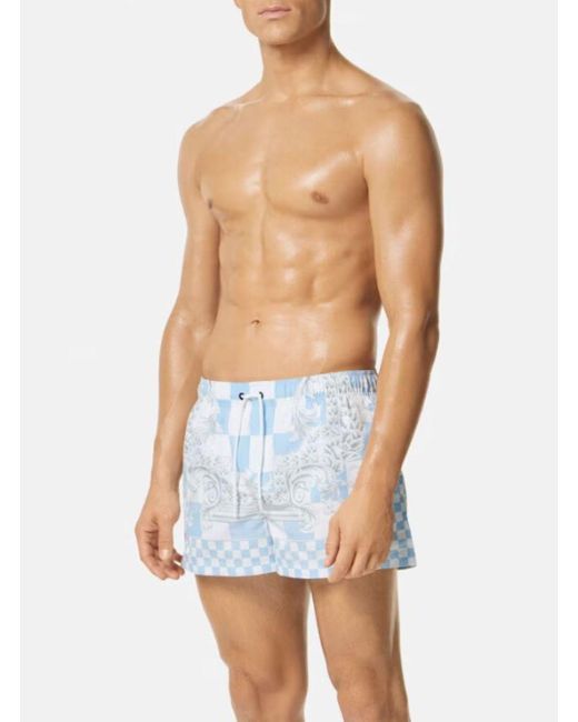 Versace Blue All-Over Baroque Print Swimsuit for men