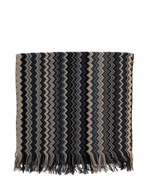 Sciarpa Con Motivo Zigzag E Orlo Sfrangiato di Missoni in Black da Uomo