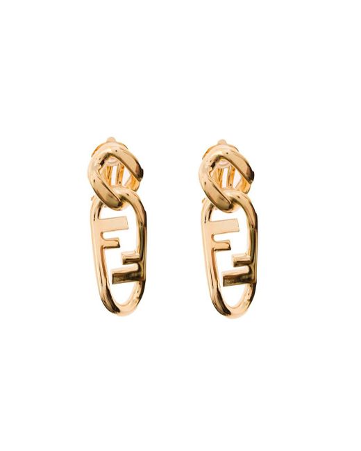 Fendi Metallic Gold-colored Earrings With Ff Details In Brass