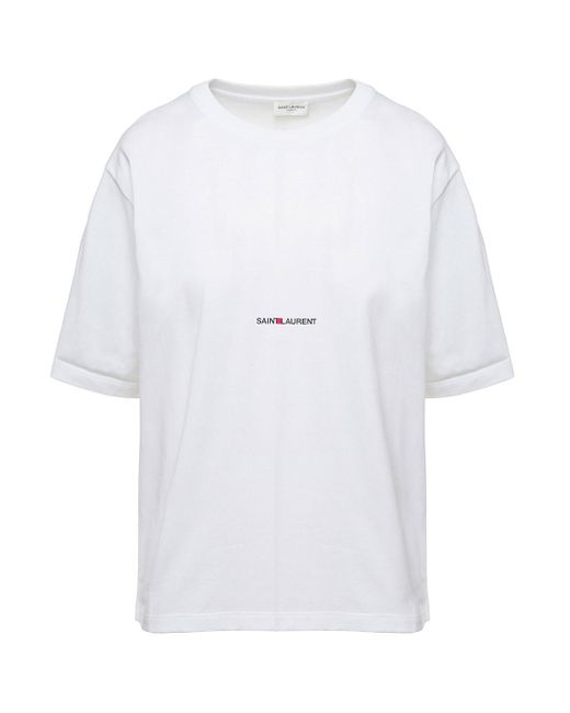 Saint Laurent White Basic T-Shirt With Miiddle Logo Print
