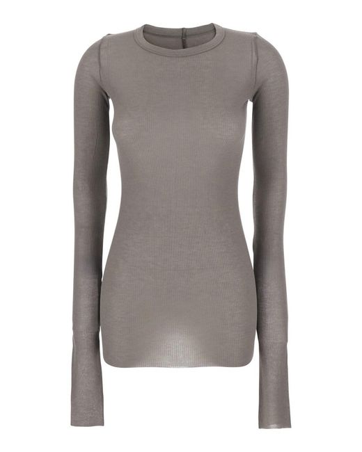 Rick Owens Gray T-Shirt With Ribbed Design And Round Neck