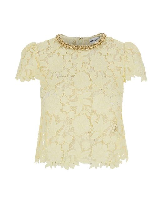 Self-Portrait Yellow Top Lace Top' With Lace Details