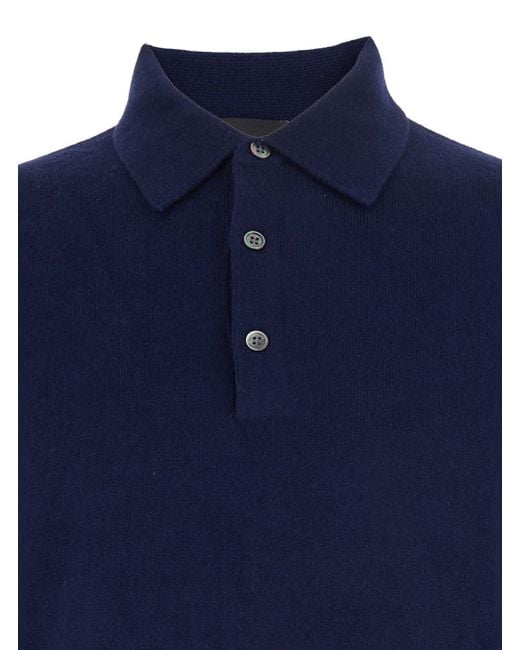Le Plain Blue Sweater With Polo Shirt Style Collar And Long Sleeves In for men