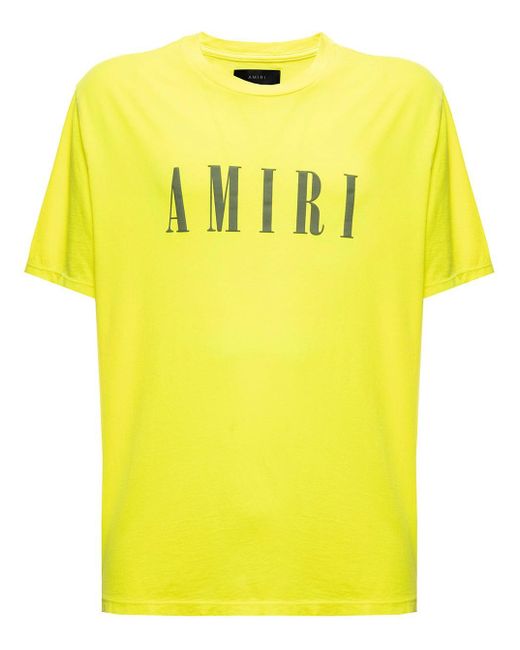 Amiri Yellow Neon T-shirt In Jersey With Contrasting Core Logo Print To The Chest Man for men