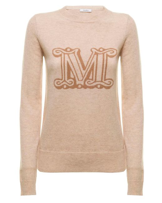 Max Mara Maxmara Woman's Cashmere Sweater With Logo in Beige (Natural) |  Lyst
