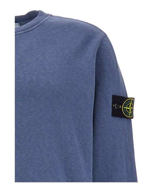 Stone Island Blue Crewneck Sweatshirt With Logo Patch for men