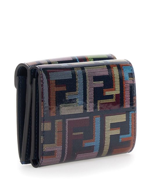 Fendi Blue Wallet With Logo Plate On The Front And All-Over Ff M