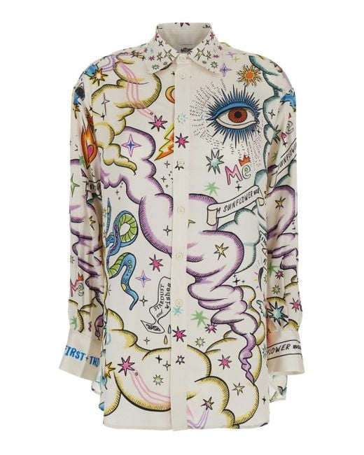 ME 369 Gray 'Billie' Shirt With Classic Collar And All-Over Print