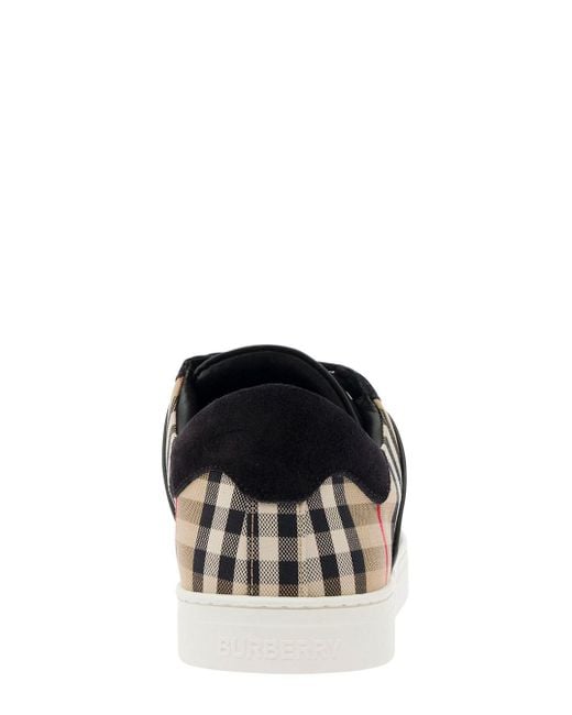 Burberry Black Stevie Check-print Leather Low-top Trainers for men
