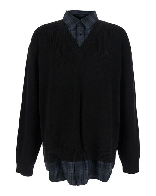 Juun.J Black Sweater With Layered Design And Classic Collar for men