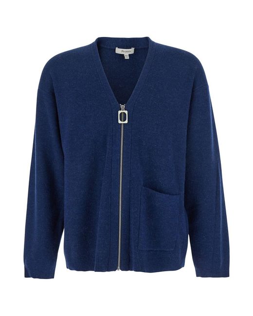 J.W. Anderson Blue Cardigan With V Neck And And Front Zip Closure for men