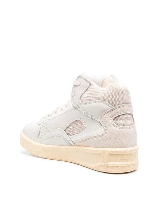 Jil Sander White High-Top Sneakers With Leather Inserts And Embossed Logo