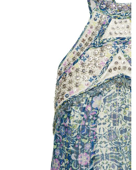 Isabel Marant Blue Mini Dress Wth Halterneck And Paillettes In Silk And Lurex