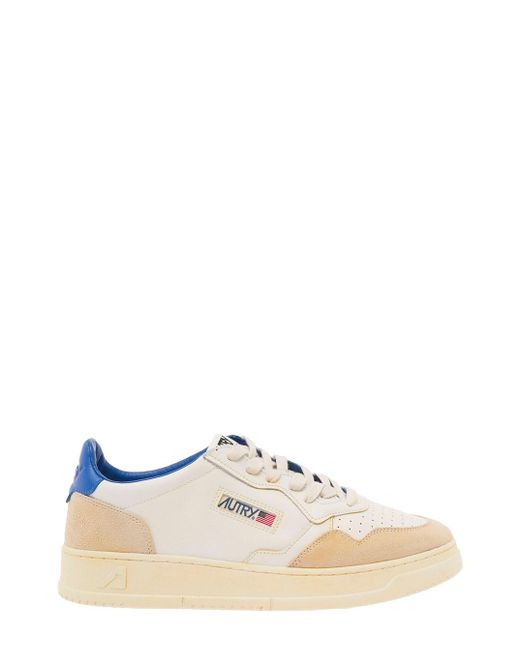 Autry White 'medalist Super Vintage' Low Sneakers With Suede Details In Leather Man for men