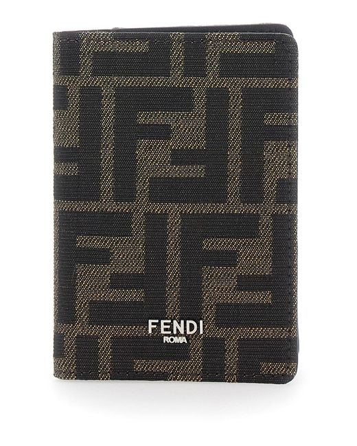 Fendi Black Card Holder With Logo On Front And Ff All Over Ff Motif for men