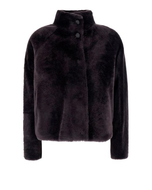 Arma Blue Shearling With Front Closure And Leather Pockets For