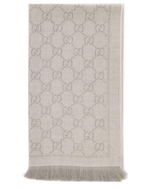 Gucci Gray Knit Scarf With Jacquard Gg Motif