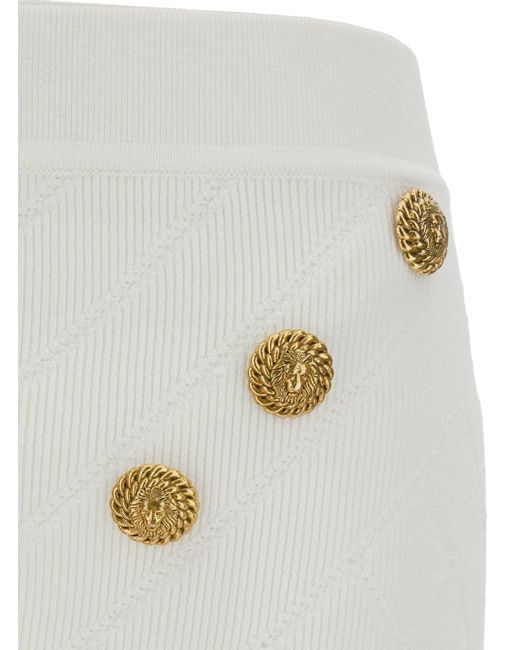 Balmain Gray Hw 6 Btn Knit Short Skirt