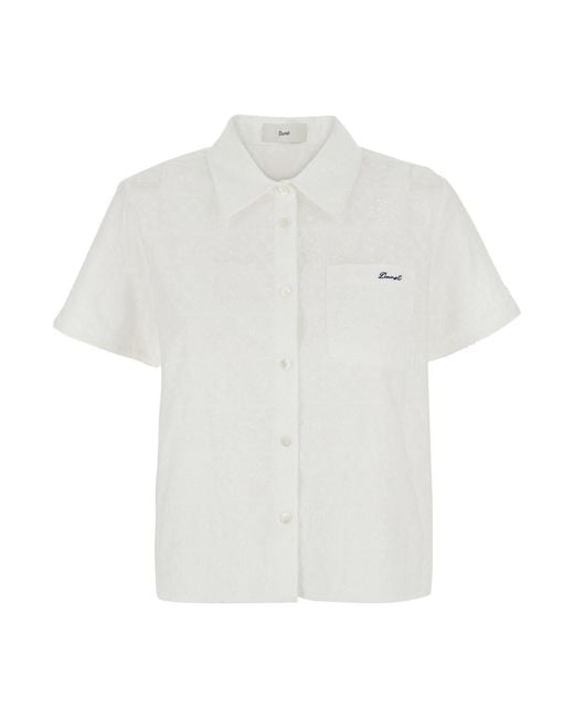 DUNST White Shirt With Classic Collar And Logo Embroidery On The Front