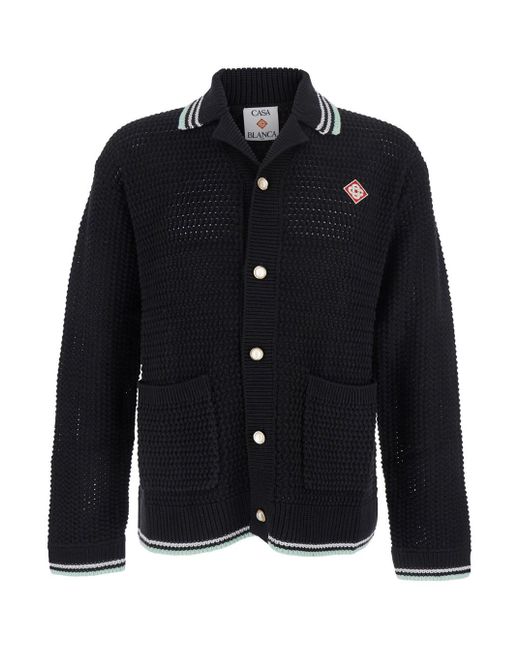 Cardigan Con Patch Logo Sul Fronte di Casablanca in Blue da Uomo