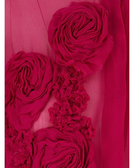 Dries Van Noten Pink Fuchsia Shirt With Mandarin Collar And 3D Floral Embroidery All-Over