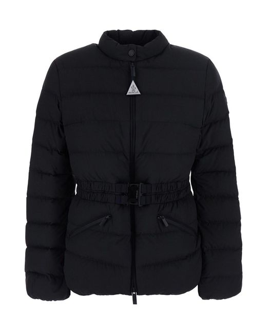 Moncler Black 'Esthetique' Down Jacket With Waist Belt And Logo Patch