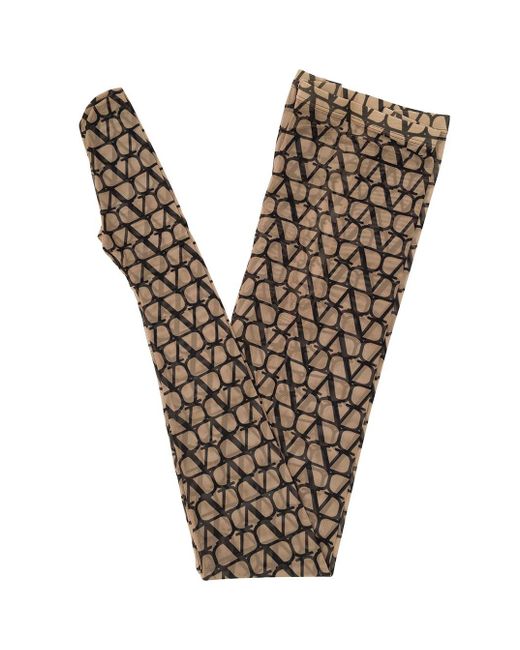 Valentino Garavani Natural Tights With Iconographe Print All-over In Brown Polyamide Woman