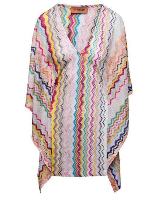 Missoni Sport White Cover-up With All-over Zig Zag Motif In Viscose Woman