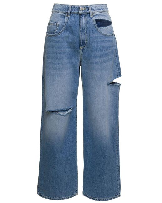 ICON DENIM Blue 'poppy' Light E Five-pocket Jeans With Rips In Cotton Denim Woman
