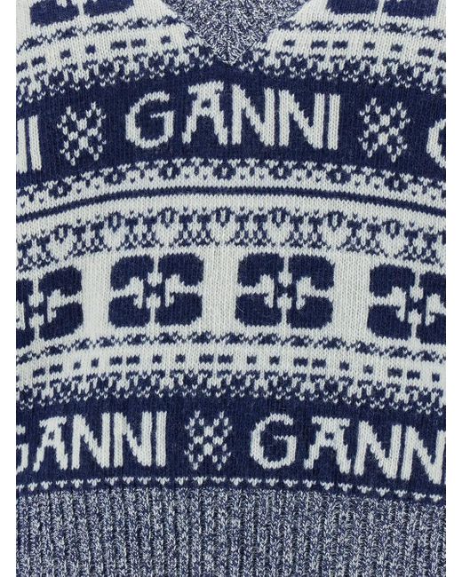 Ganni Blue Graphic V-Neck Vest