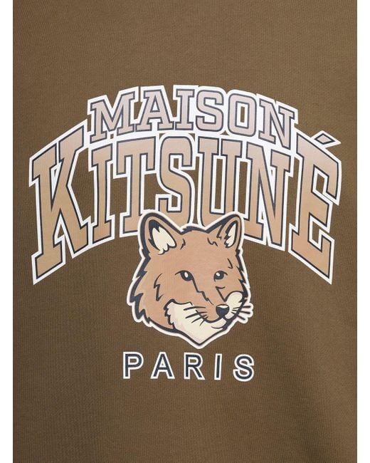 Maison Kitsuné Brown Crewneck Sweatshirt With Front Logo Print for men