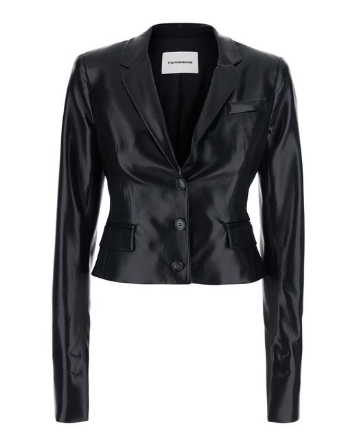 ANDAMANE Black Zefira Fitted Blazer With Classic Collar And Long Sleeves