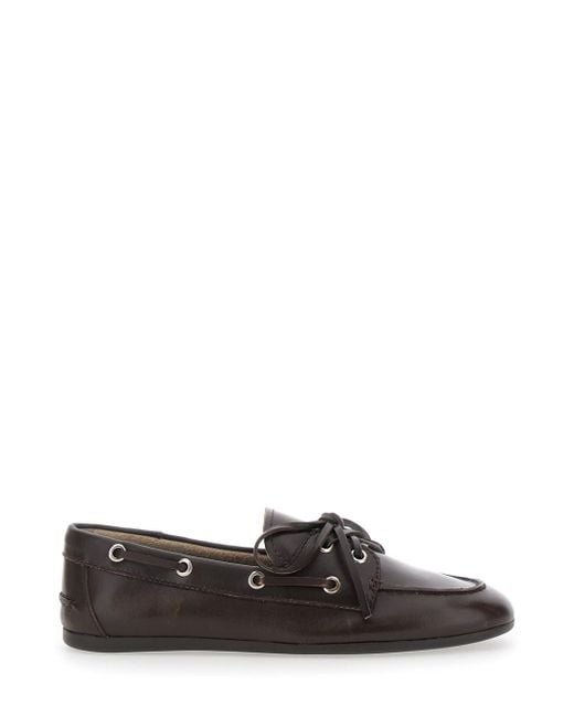 Jeffrey Campbell Gray Loafers With Eyelet Details And Front Lace-Up Closure