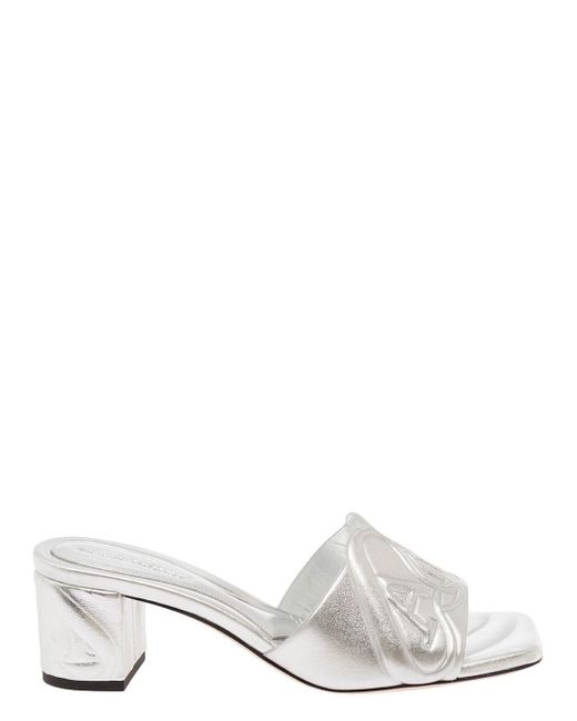 Alexander McQueen White Slip-On Sandals With Embossed Logo