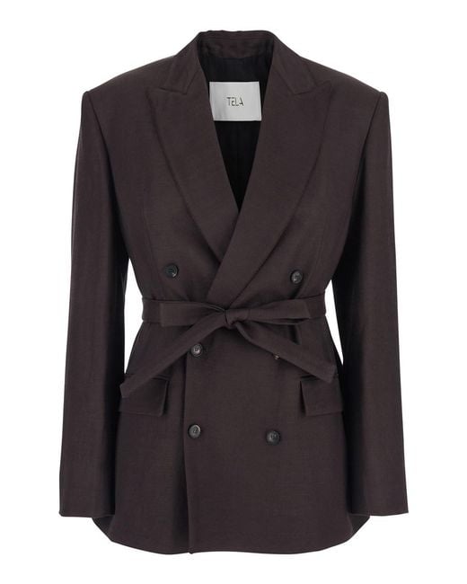 Tela Black Double-Breasted Jacket With Peak Revers