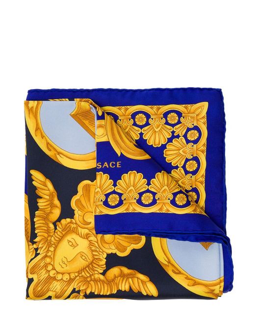 Versace Blue Scarf With All-over Barocco Print In Silk Man for men