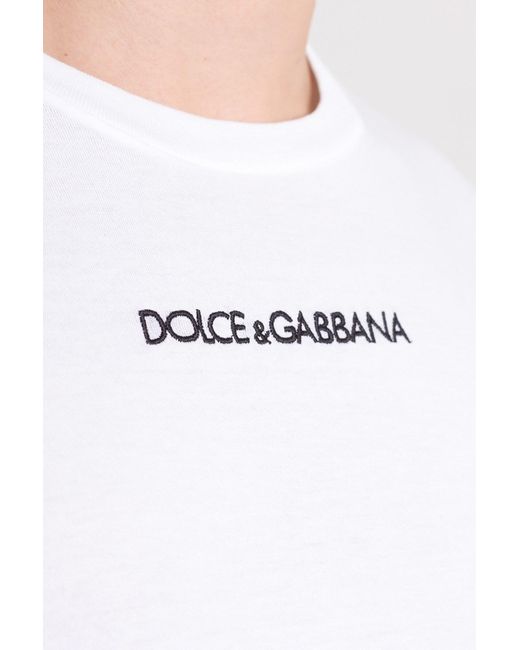 Dolce & Gabbana White Embroidered Logo Tee for men